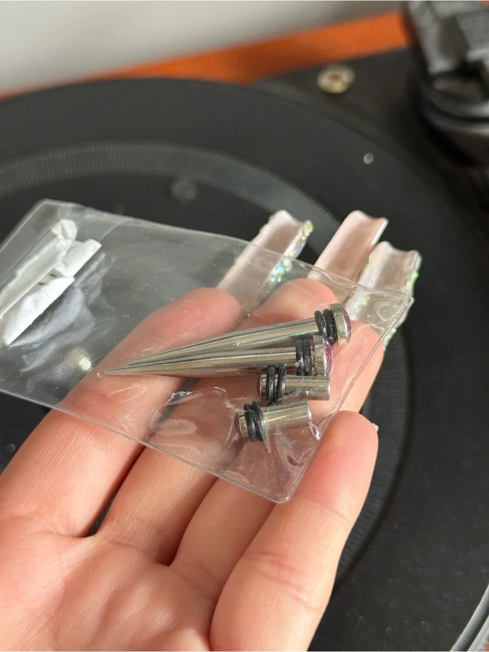 Silver gauge earrings